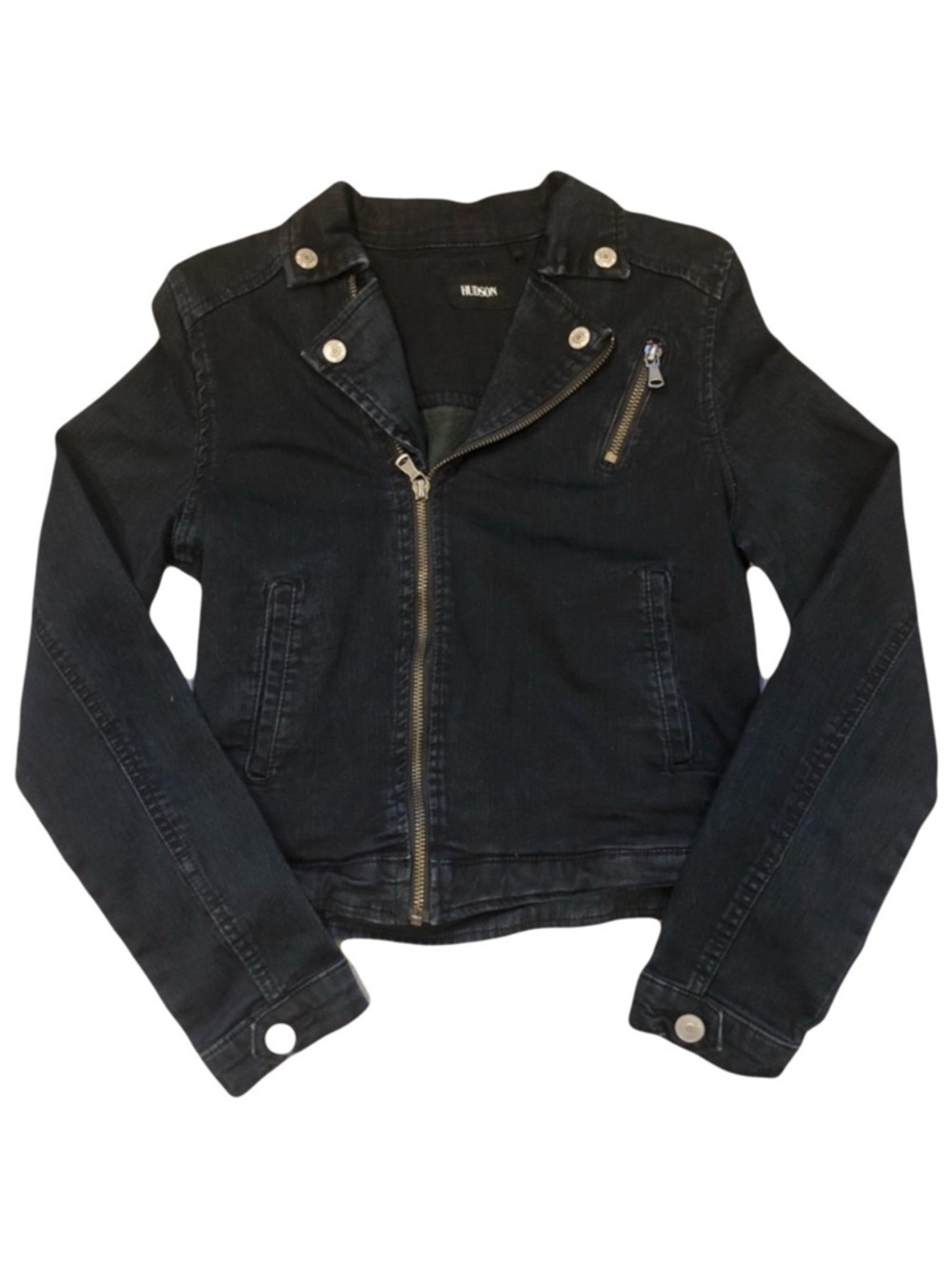 Hudson Girls Cynic Moto Motorcycle Black Denim Jean Jacket Full Zip Size Large
